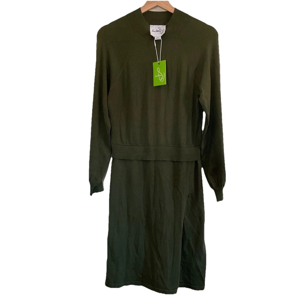 Sam Edelman Faux Wrap Knit Dress Mock Neck Green Quiet Luxury Lagenlook Sm NWT